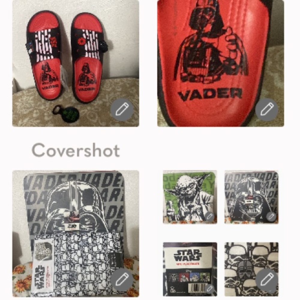 VADER CROCS sz7/9+Star⭐️Wars flannel back tablecloth+ 4piece Placemats set